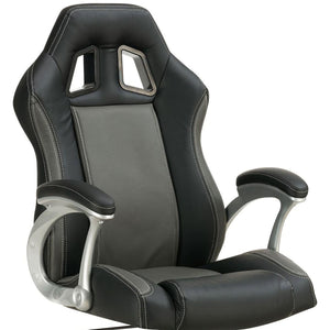 English Elm Black Ergonomic Swivel Office Chair With Lumbar Support, Chrome Accents & Stylish Grey Padding B062P153800