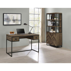 English Elm Rustic Oak Herringbone 2-Door Bookcase with Gunmetal Frame, 70.75" Tall Farmhouse Storage & Shelves B062P153835