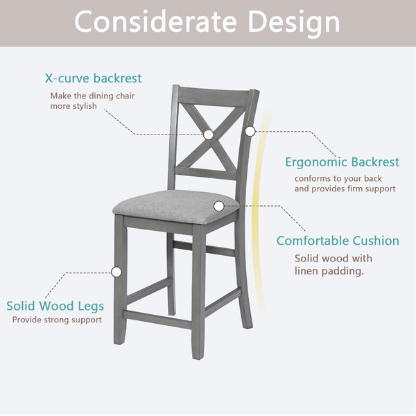 English Elm Counter Height Chairs Set Of 4 - Stylish Gray Barstools With Padded Seats For Dining & Comfort W1998126382