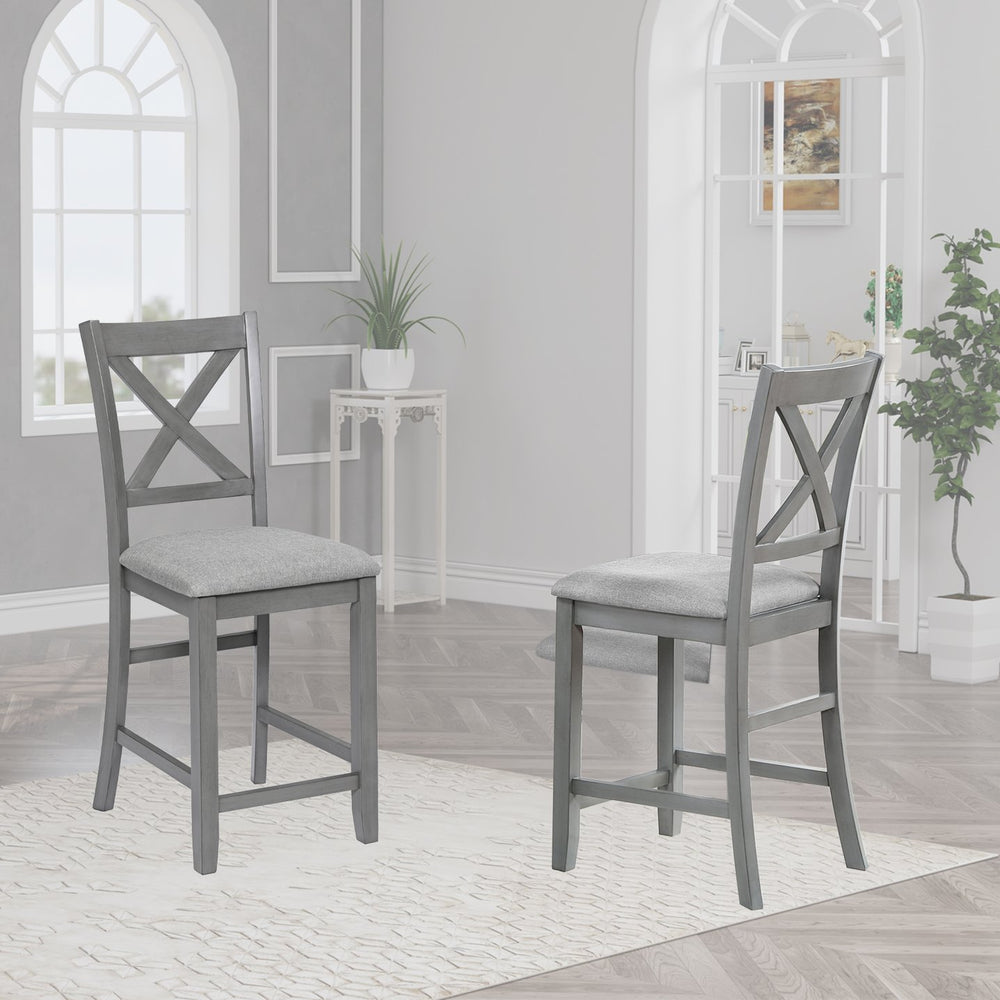 English Elm Counter Height Chairs Set Of 4 - Stylish Gray Barstools With Padded Seats For Dining & Comfort W1998126382