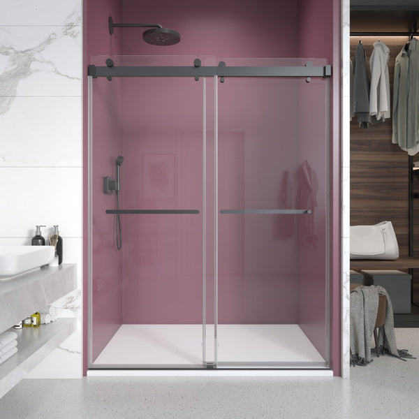 English Elm 62'' Frameless Double Sliding Shower Door Tempered Glass Matte Black Spa Bath B133P156468