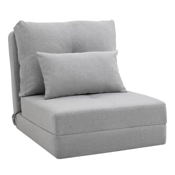 English Elm Convertible Flip Chair Floor Sofa Bed with 5-Position Backrest, Linen Upholstery, Pillows, Gray W2225P155598