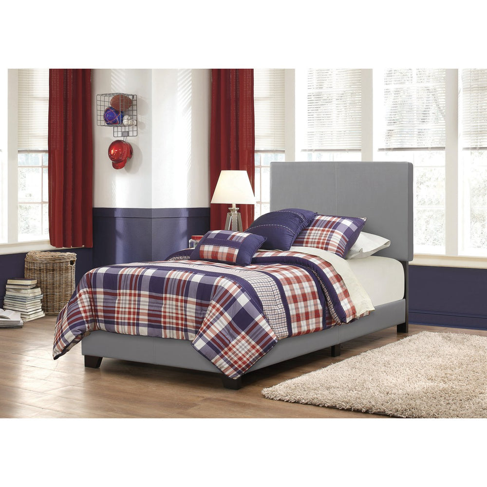 English Elm Grey Luxury Faux Leather Twin Panel Bed with Modern Upholstery, Black Legs, Durable Hardwood Frame B062P155554
