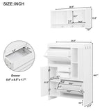 English Elm Multi-Functional Tipping Bucket Shoe Cabinet With Wall Cabinet, Space-Saving Design Foyer Cabinet With 2 Flip Drawers, Versatile Side Cabinet For Hallway, White