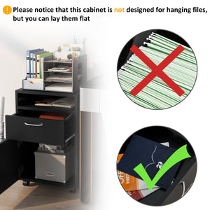 English Elm Mobile Mobile Storage Cabinet Organizer with Drawer & Door, Mobile Printer Stand on Castors, Sleek Black W2225P155582