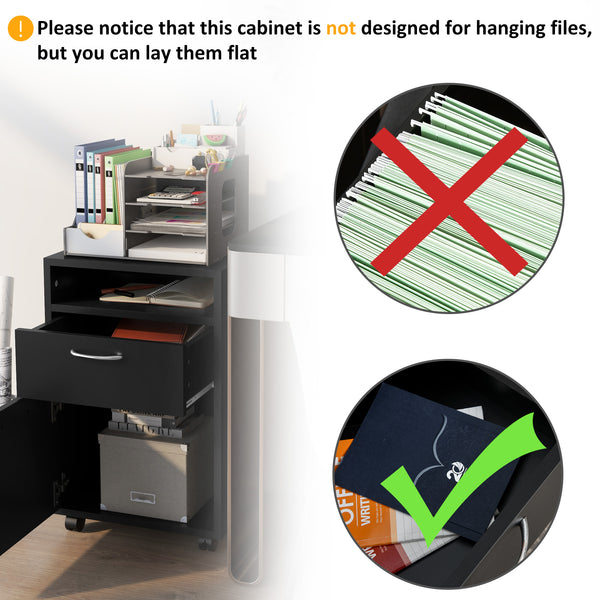 English Elm Mobile Mobile Storage Cabinet Organizer with Drawer & Door, Mobile Printer Stand on Castors, Sleek Black W2225P155582