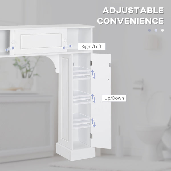 English Elm Over Over the Toilet Bathroom Cabinet with Adjustable Shelves, Sliding Doors, Anti-Tip Design, White W2225P155576