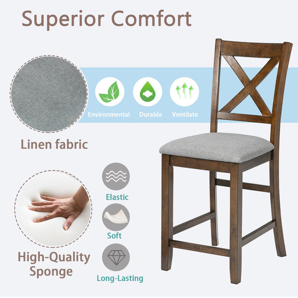 English Elm Counter Height Chairs Set Of 4 - Stylish Barstools With Padded Seats For Dining Room & Kitchen W1998126383