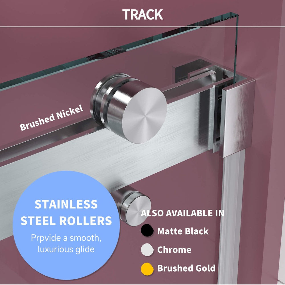 English Elm 56'' Frameless Double Sliding Shower Door Tempered Glass Spa Style Master Bath Upgrade Brushed Nickel B133P156463