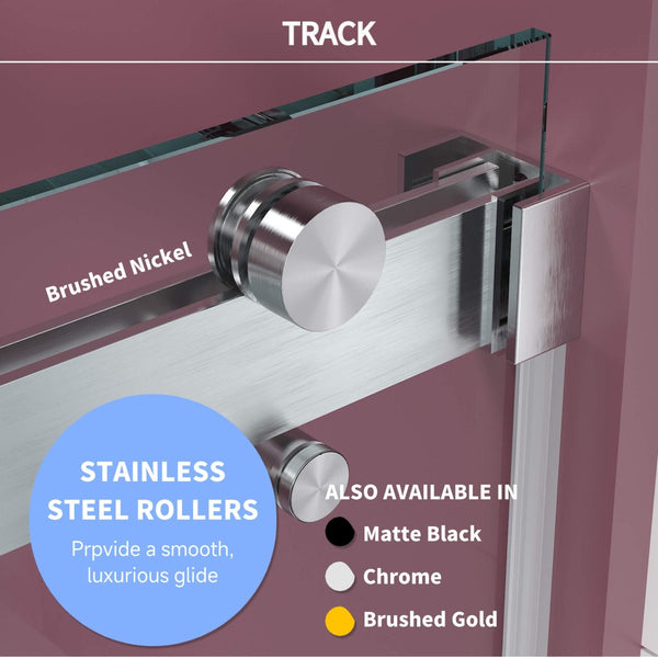 English Elm 68'' Frameless Double Sliding Shower Door with Tempered Glass and Spa Inspired Design Brushed Nickel B133P156471