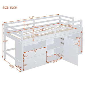 English Elm Twin Loft Bed with 4 Drawers Open Shelving and Cabinet for Kids Bedroom Storage White LT000762AAK
