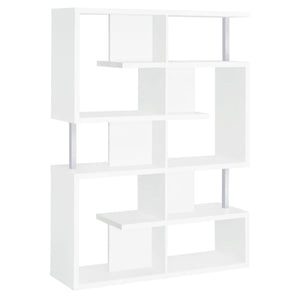 English Elm White 5-Tier Geometric Bookcase with Chrome Accents – Modern White Storage Shelves, 63.25"H Stylish Display for Books & Decor B062P153839
