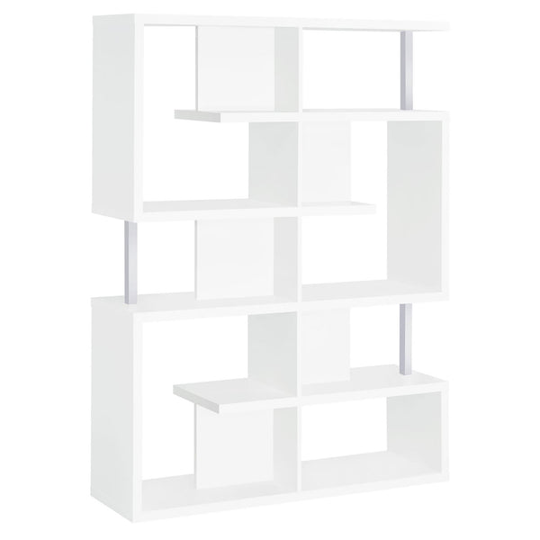 English Elm White 5-Tier Geometric Bookcase with Chrome Accents – Modern White Storage Shelves, 63.25"H Stylish Display for Books & Decor B062P153839