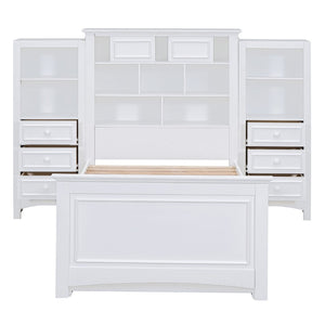 English Elm Twin Platform Bed with Vertical Storage Cabinet and 8 Under Drawer White Wood Frame LP000761AAK-2