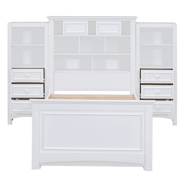 English Elm Twin Platform Bed with Vertical Storage Cabinet and 8 Under Drawer White Wood Frame LP000761AAK-2
