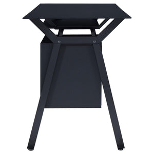 English Elm Black Modern 2-Drawer Computer Desk with Keyboard Tray, Glass Accent, Metal Frame, Spacious 55" Worksurface B062P153857