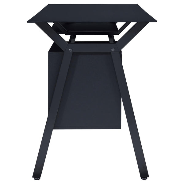 English Elm Black Modern 2-Drawer Computer Desk with Keyboard Tray, Glass Accent, Metal Frame, Spacious 55" Worksurface B062P153857