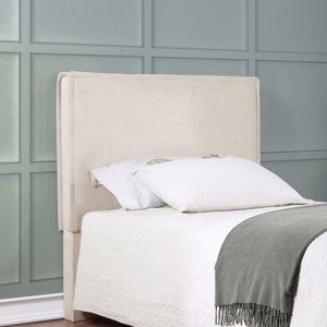 English Elm Sand Fabric Twin Headboard with Raised Flange Border for Modern Minimalist Bedrooms B062P153887