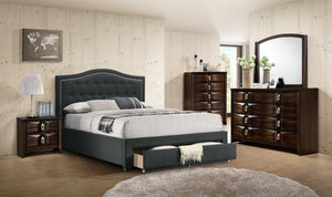 English Elm Charcoal Queen Bed With Button-Tufted Arch Headboard & Underbed Storage Drawer For Modern Bedrooms B011S00702