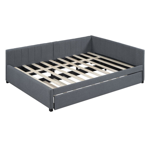English Elm Full Size Linen Upholstered Daybed with Pull Out Trundle Sofa Frame for Bedroom Gray LP000173AAE-1