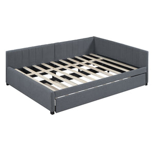 English Elm Full Size Linen Upholstered Daybed with Roll Out Trundle for Guest Rooms LP000173AAE