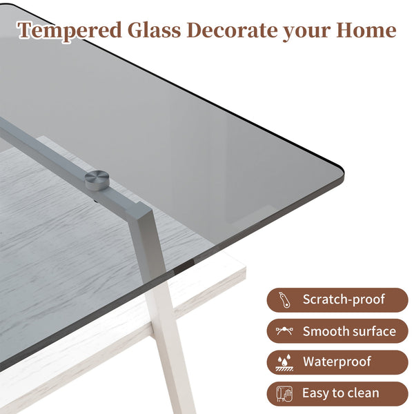 English Elm Coffee Table And End Tables Set Of 3 - Modern Gray Glass With Mdf Shelf, Stylish Living Room Furniture W241S00042