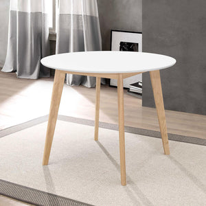 English Elm Matte Round Dining Table 40" | Mid-Century Modern Matte White Top, Natural Angled Legs, Compact Chic B062P153868