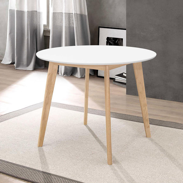 English Elm Matte Round Dining Table 40" | Mid-Century Modern Matte White Top, Natural Angled Legs, Compact Chic B062P153868