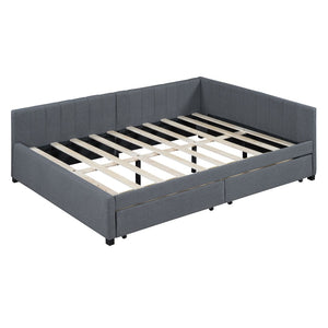 English Elm Full Size Linen Upholstered Daybed with Storage Drawers for Guest Room Studio Gray LP000172AAE