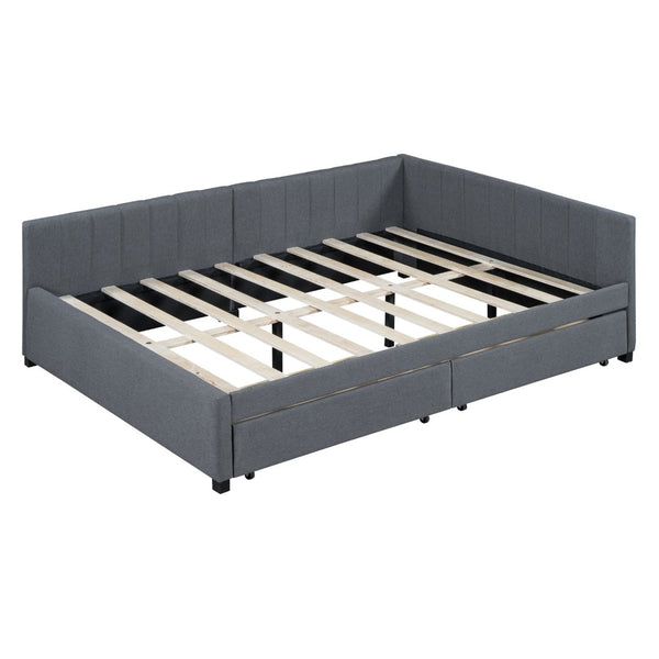 English Elm Full Size Linen Upholstered Daybed with Storage Drawers for Guest Room Studio Gray LP000172AAE