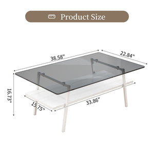 English Elm Coffee Table And End Tables Set Of 3 - Modern Gray Glass With Mdf Shelf, Stylish Living Room Furniture W241S00042
