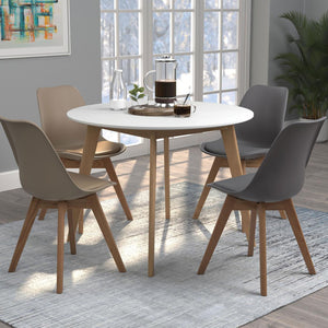 English Elm Matte Round Dining Table 40" | Mid-Century Modern Matte White Top, Natural Angled Legs, Compact Chic B062P153868