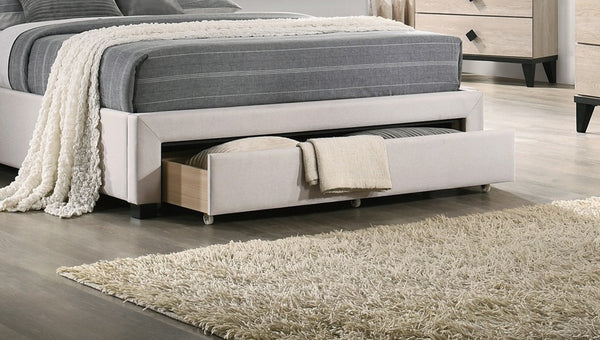 English Elm Light Burlap Upholstered Full Bed with Tufted Arch Headboard and Footboard Storage Drawer Light Brown B011S00709