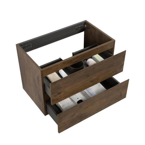 English Elm Alice-30W-105,Wall-Mounted Vanity Cabinet In Walnut Finish With 2 Soft-Closing Drawers, Pre-Assembled W1865107123