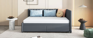 English Elm Full Size Linen Upholstered Daybed with Storage Drawers for Guest Room Studio Gray LP000172AAE
