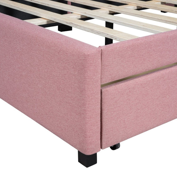 English Elm Full Size Linen Upholstered Daybed with Storage Drawers Sofa Bed for Guest Rooms Pink LP000172AAH-1
