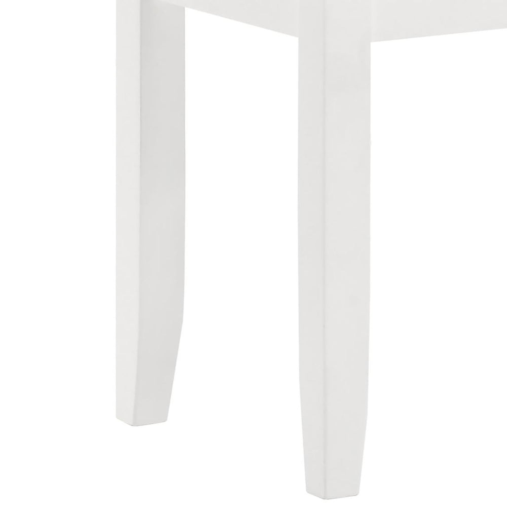 English Elm Glossy White Vanity Stool with Padded Seat, Glossy Wood Frame, Modern Clean Lines, Comfortable Upholstery Seat 18" H B062P153876