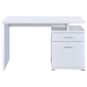 English Elm White Modern 2-Drawer Reversible Office Desk with File Drawer, Open Cubbies & Sleek Minimalist Design B062P153861