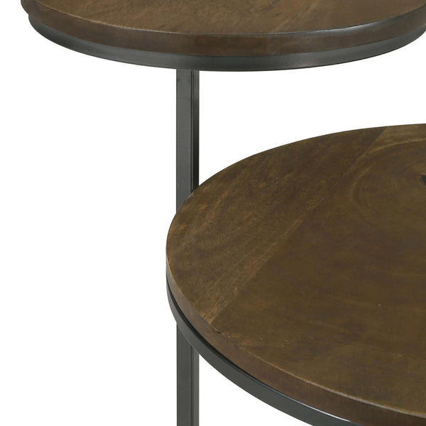 English Elm Natural Natural and Gunmetal 2-Tier Accent Table with Eco Mango Wood Tops and Retro Gunmetal Frame Chic B062P153886