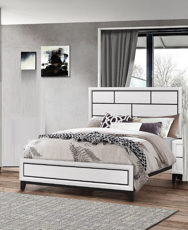 English Elm Cotemporary Geometric Tiled Headboard Queen Bed with Low-Profile Frame and Minimalist Zen Design White 61.2 L x 37.5 W x 7 H B011S00744