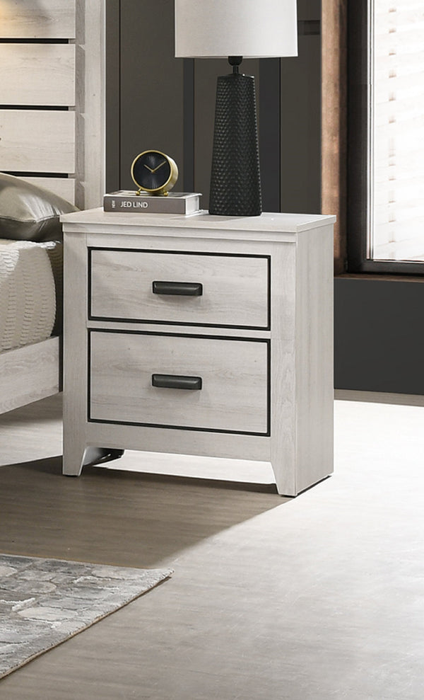 English Elm Contemporary high gloss lacquer nightstand with chrome accents, felt drawer, USB charging port, sleek modern bedside storage Beige 26.5 L x 18.6 W x 30 H B011P155873