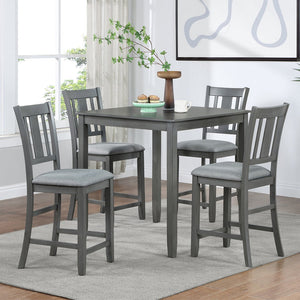 English Elm Dining Solid Wood Counter Height Chairs Set of 4 — Upholstered Linen Seats, Slatted Back, Gray Finish, Ergonomic Comfort W1998126393