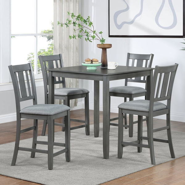 English Elm Dining Solid Wood Counter Height Chairs Set of 4 — Upholstered Linen Seats, Slatted Back, Gray Finish, Ergonomic Comfort W1998126393