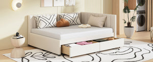 English Elm Full Size Linen Upholstered Daybed with Storage Drawers for Guest Room Studio Beige LP000172AAA