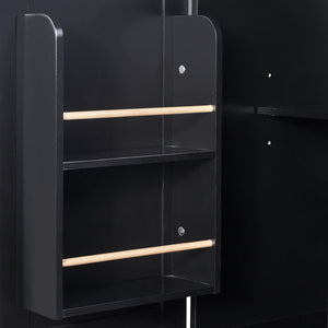 English Elm K&K Rolling Kitchen Island with Rubber Wood Top, 3 Drawers, Slide-Out Shelves & Locking Wheels for Organized Culinary Storage and Mobility Black WF316599AAB