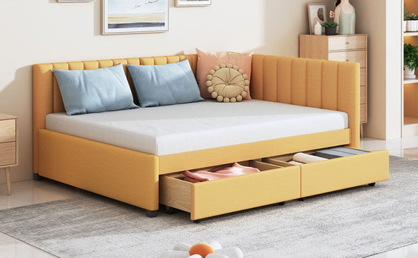 English Elm Full Size Linen Upholstered Daybed with Storage Drawers for Guest Room Studio LP000172AAL