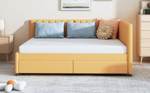 English Elm Full Size Linen Upholstered Daybed with Storage Drawers Sofa Bed for Guest Rooms Yellow LP000172AAL-1