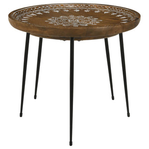 English Elm Honey Natural Mango 2-Piece Nesting Tables with Gunmetal Iron Frame, Round Tiered Accent Tables for Living Room Decor B062P153891