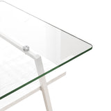 Hearth and Haven Rectangle Coffee Table, Tempered Glass Tabletop with White Metal Legs, Modern Table For Living Room Glass W241126032