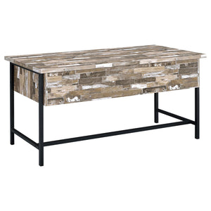 English Elm Salvaged Industrial Writing Desk with 4 Utility Drawers, Salvaged Cabin Wood Top & Metal Frame (60") B062P153864